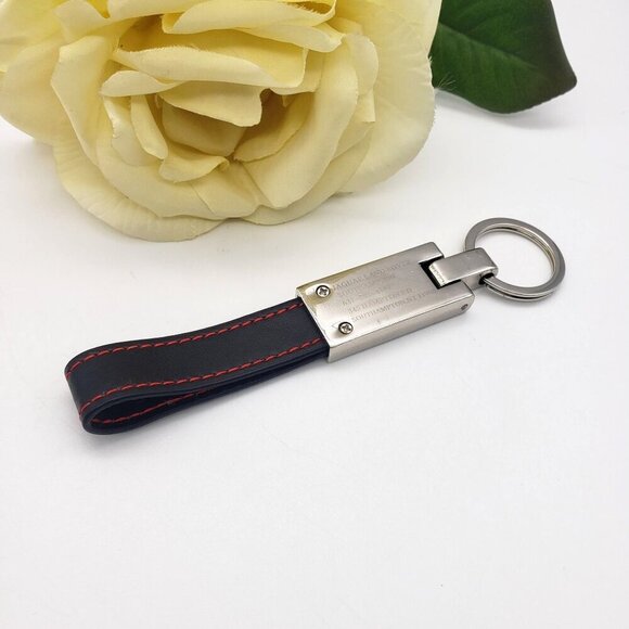 Jaguar Land Rover Chrome and Black Leather Strap Key Chain Fob Luxury Car - Picture 6 of 8